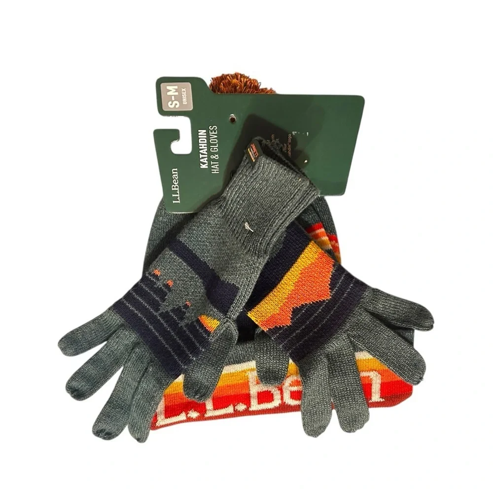 L.L. Bean Katahdin Multicolor Knit Gloves Pom Pom Hat